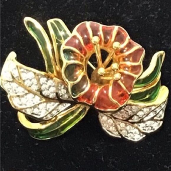 Joan Rivers Vintage Metal Plique A Jour Orchid Brooch - Picture 6 of 6